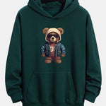Bear In Leather Jacket Print Relax Fit Hoodie & Straight Leg Corduroy Pants