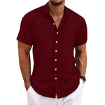 Men's Cotton Linen Stripe Print Loose Short Sleeve Lapel Shirt
