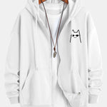 Cat With Sunglasses Print Relax Fit Zip Hoodie
