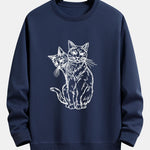 Two Cats Print Relax Fit Sweatshirt