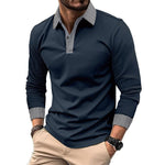 Men's Casual Plaid Patchwork Long-Sleeved Polo Shirt