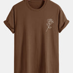Regular Fit Simple Rose Print Cotton T-Shirt