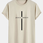 Jesus Christ Stripe Print Cotton Arc Hem T-Shirt