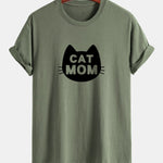 Regular Fit Cat Mom Print Cotton T-Shirt
