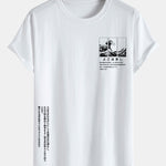 Waves Ukiyo-e Slogan Print Cotton Arc Hem T-Shirt