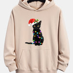 Christmas Lights Cat Print Relax Fit Hoodie