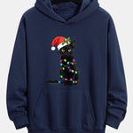 Christmas Lights Cat Print Relax Fit Hoodie