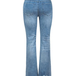 Stretch Washed Ripped Wide-leg Jeans