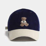 Bear Embroidery Print Corduroy Baseball Cap