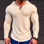 Men's Solid Waffle Long Sleeve Casual Hoodie
