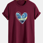 Regular Fit Starry Sky Heart Print Cotton T-Shirt