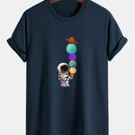 Regular Fit Planet Astronaut Print Cotton T-Shirt