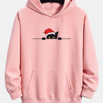 Christmas Black Cat Print Relax Fit Hoodie