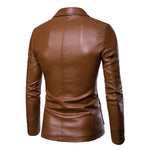 Men's Vintage Lapel Two Button Single Breasted Slim Fit PU Blazer