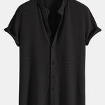 Muscle Fit Waffle Texture Stand Collar Shirt
