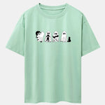 Black Cat Ghost Print Drop Shoulder Oversize T-Shirt