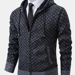 Diamond Pattern Zip Hooded Sweater