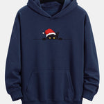 Christmas Black Cat Print Relax Fit Hoodie