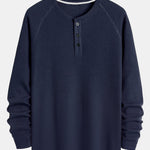 3 Pieces Long Sleeve Arc Hem Waffle Henley Shirt