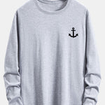 Long Sleeve Anchor Print Cotton T-Shirt