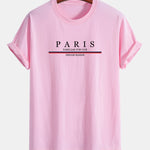 Regular Fit Stripe Paris Slogan Print Cotton T-Shirt