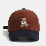 Bear Embroidery Print Corduroy Baseball Cap