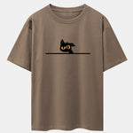 Black Cat In Doubt Print Drop Shoulder Oversize T-Shirt