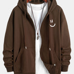 Smiley Face Print Relax Fit Zip Hoodie
