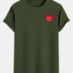 Heart Smiley Face Print Cotton Arc Hem T-Shirt