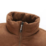Funnel Neck Faux Suede Puffer Coat