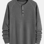 3 Pieces Long Sleeve Arc Hem Waffle Henley Shirt