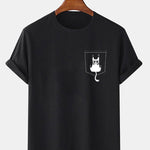 Cat Slipping Out Of Pocket Print T-Shirt
