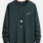 Long Sleeve Mountain Graphic Print Cotton T-Shirt