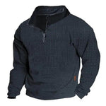 Men's Outdoor Cotton Blend Waffle Stand Collar Zipper Long Sleeve Sweatshirt