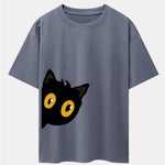 Black Cat Is Watching Print Drop Shoulder Oversize T-Shirt