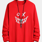 Long Sleeve Scary Face Print Cotton T-Shirt
