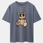 Plaid Pattern Dissolving Bear Print Heavy Weight Drop Shoulder Oversize T-Shirt