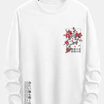 Long Sleeve Cherry Blossom Slogan Print Cotton T-Shirt