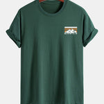 Regular Fit Stripe Mountains Print Cotton T-Shirt
