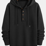 Long Sleeve Waffle Half Button Placket Arc Hem Hooded T-shirt & Drawstring Waffle Jogger Pants