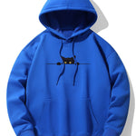 Black Cat Print Drop Shoulder Relaxed Hoodie