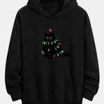 Colorful Light Black Cat Print Relax Fit Hoodie
