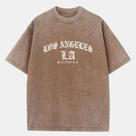 Gothic Los Angeles Print Washed Distressed Drop Shoulder T-Shirt
