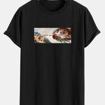 God Created Adam Print Cotton Arc Hem T-Shirt