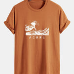 Regular Fit Waves Ukiyo-e Print Cotton T-Shirt