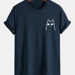 Regular Fit Cat With Sunglasses Print Cotton T-Shirt