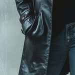 Women's Vintage Fur Collar Zipper Mid-Length Leather Coat