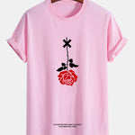 Regular Fit Inverted Rose Slogan Print Cotton T-Shirt