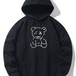 Line Shaped Bear Print Drop Shoulder Relaxed Hoodie