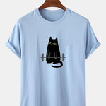 Weightlifting Cat Print T-Shirt
